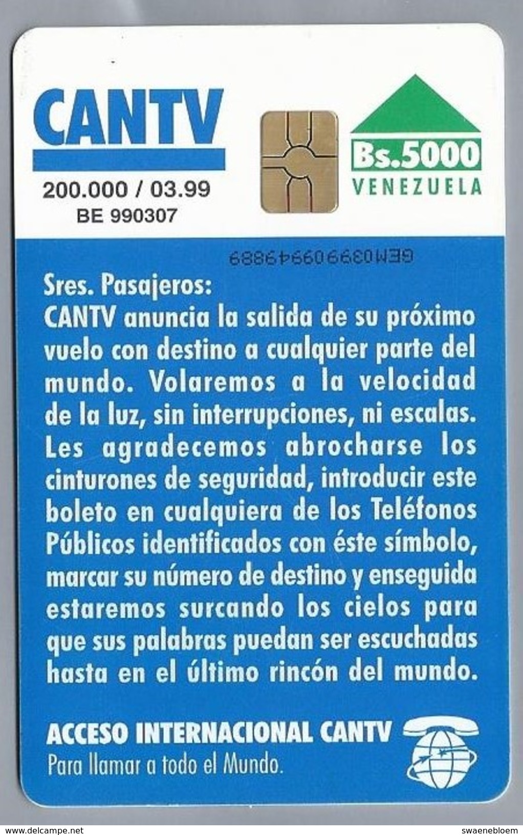 VE.- Venezuela. CANTV. DIRECTO Y SIN ESCALAS. ACCESO INTERNACIONAL CANTV. 2 Scans - Venezuela