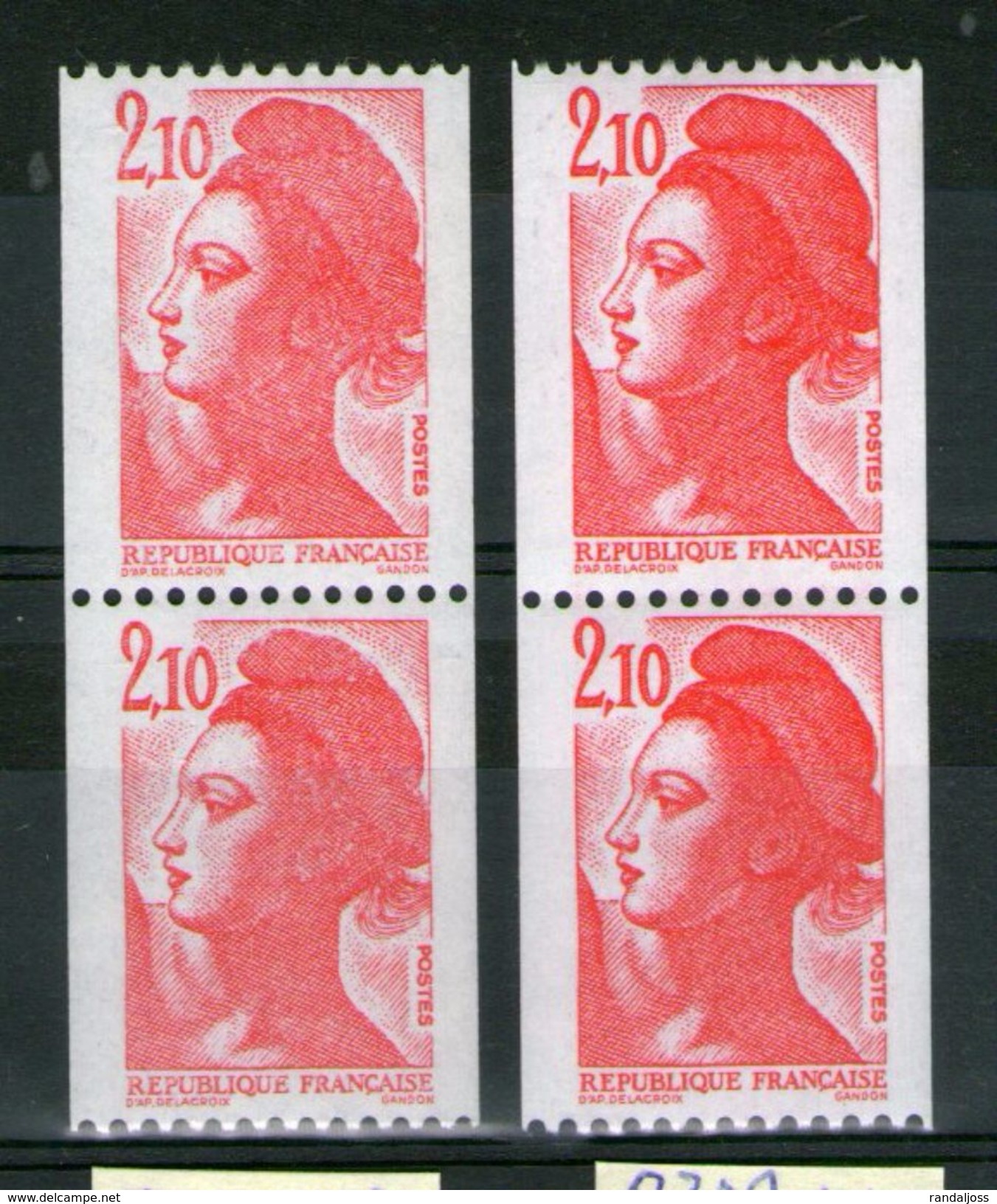 Variété 2322** 2322a** En Paires Dont Une Impression Défectueuse_gomme Mate-1 Blanche-1 Jaunâtre - 1982-1990 Liberté (Gandon)