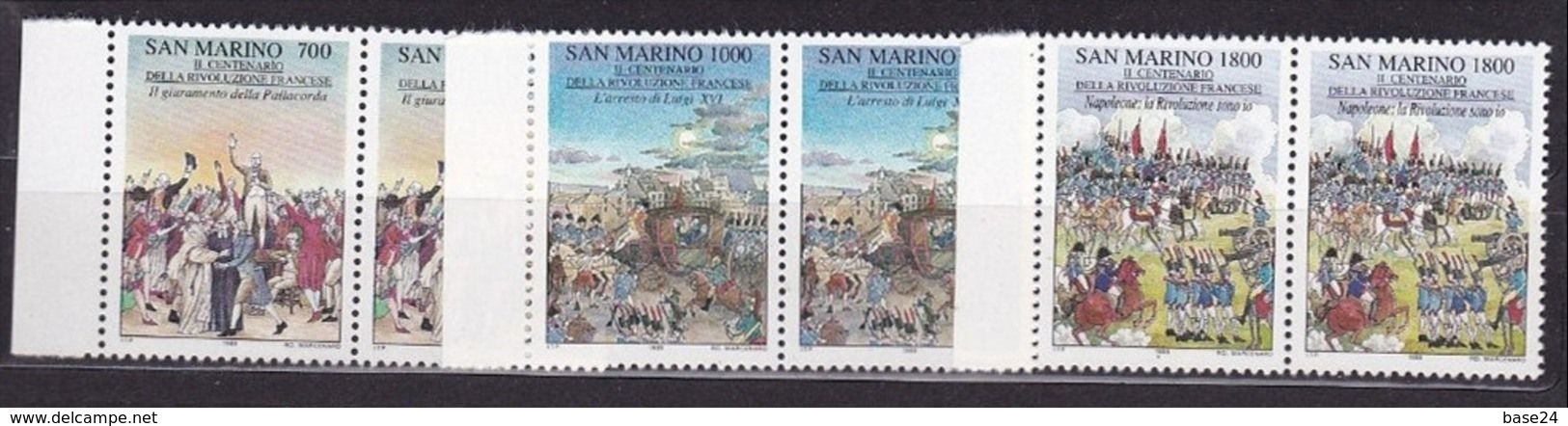 1989 San Marino Saint Marin RIVOLUZIONE FRANCESE FRENCH REVOLUTION 2 Serie Di 3v. MNH** Coppia - Rivoluzione Francese