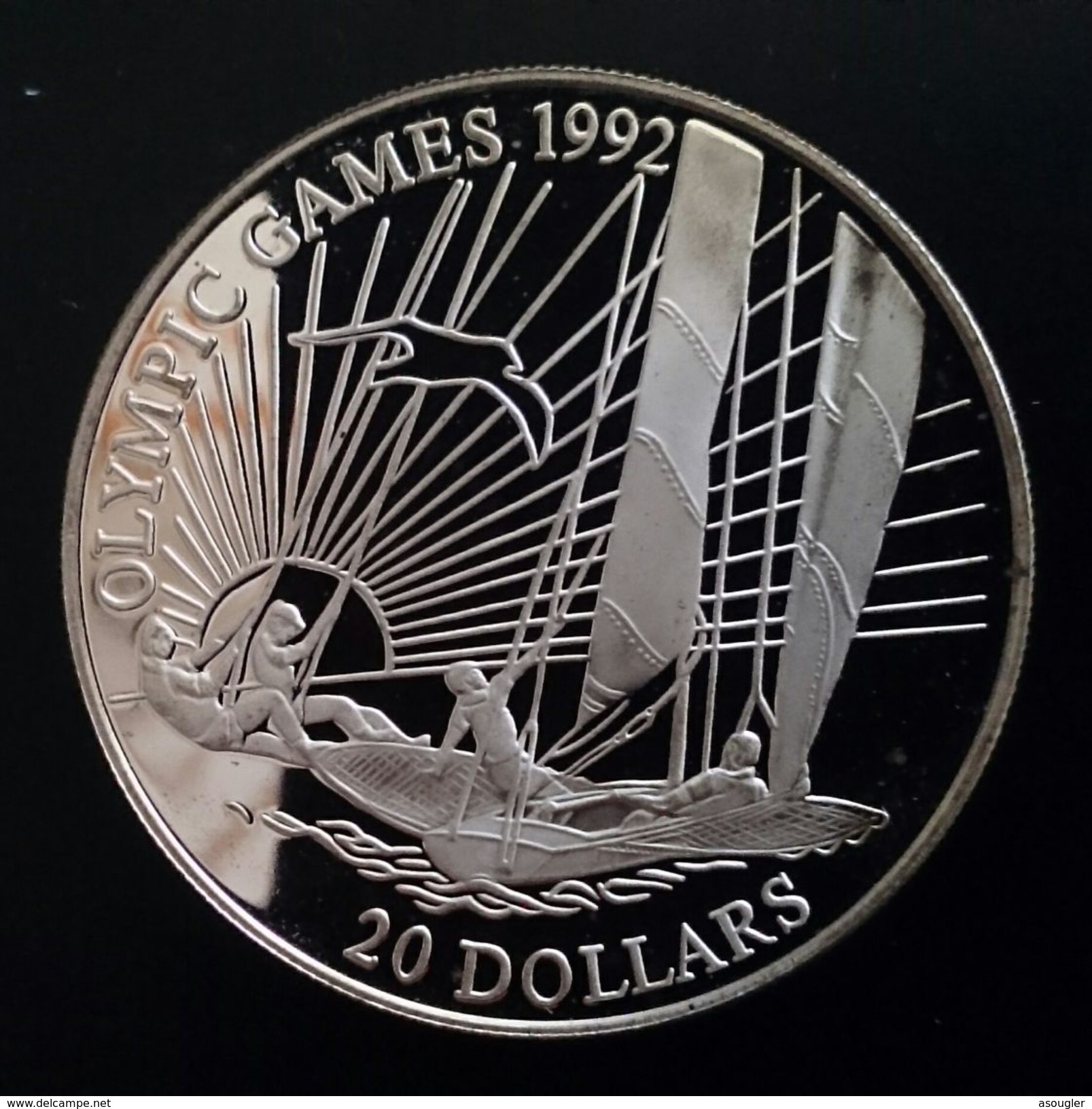 KIRIBATI 20 DOILLARS 1992 SILVER PROOF "Barcelona Olympics - Sailing" Free Shipping Via Registered Air Mail - Kiribati