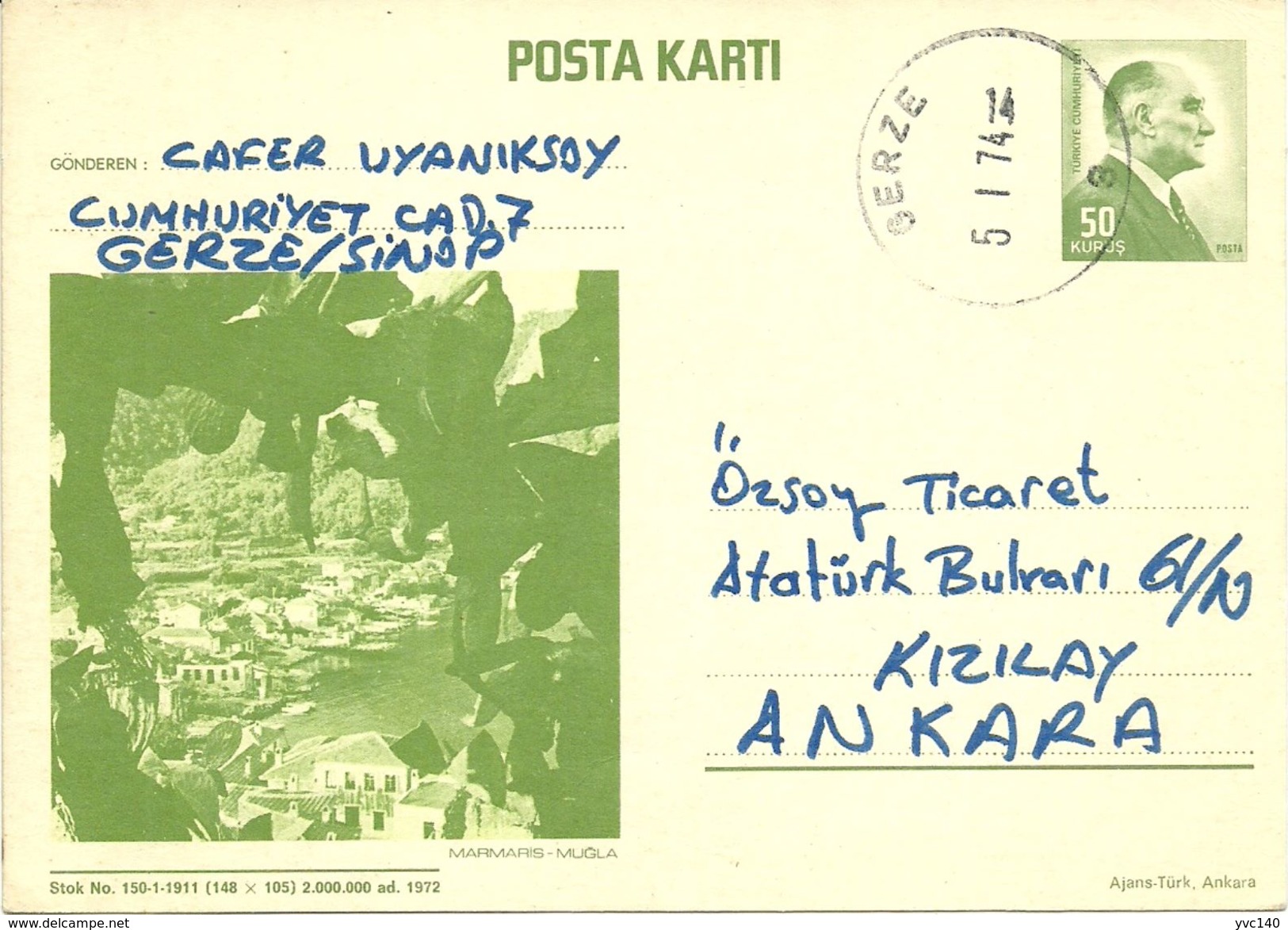 Turkey; 1972 Postal Stationery - Marmaris - Entiers Postaux