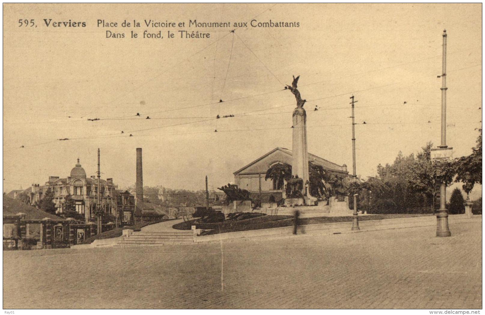 BELGIQUE - LIEGE - VERVIERS - Place De La Victoire Et Monument Aux Combattants. Dans Le Fond, Le Théâtre. - Verviers