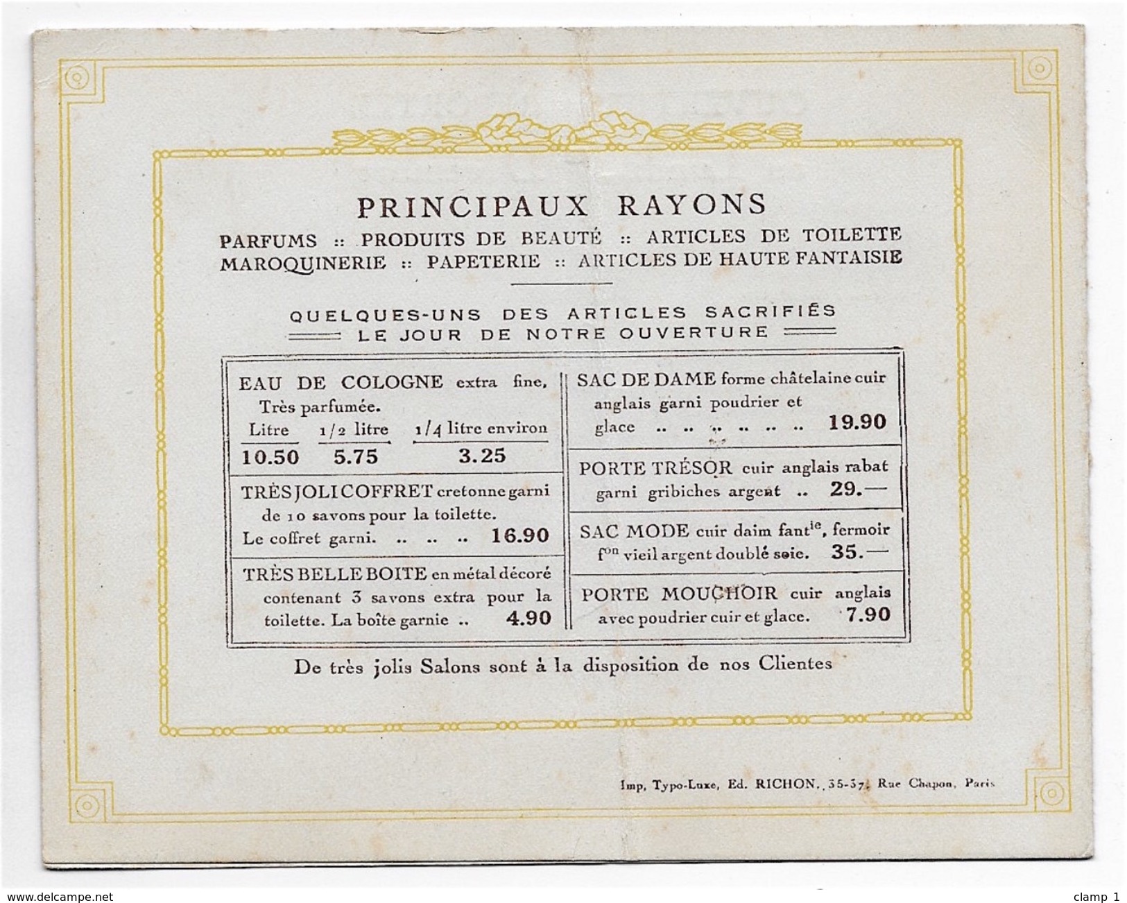 CARTE INVITATION  PARFUMEE A L AIR EMBAUME DE RIGAUD  INAUGURATION MAGASIN BIJOU PARFUMS PARIS SAINT LAZARE  ** PLI ** - Anciennes (jusque 1960)