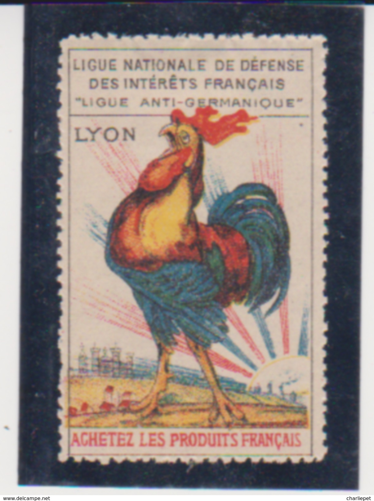 France WWI Women's Crusade Vignette Lyon Rooster Cinderella Poster Stamp - Other & Unclassified