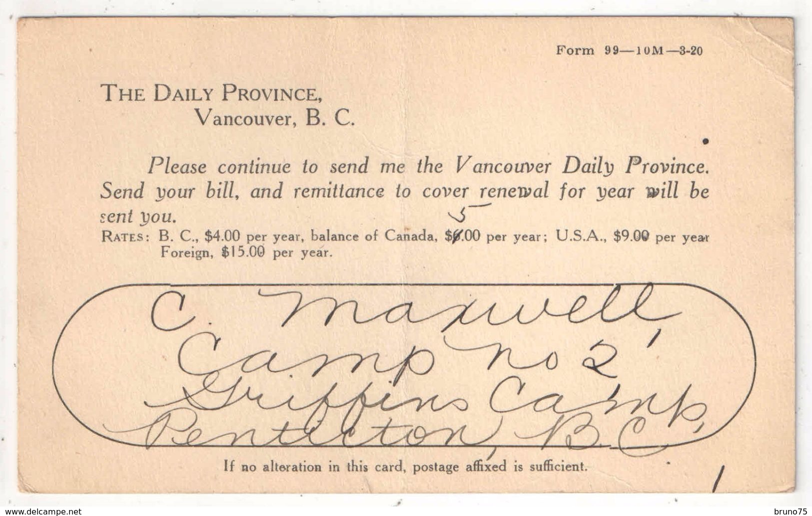 CANADA - Entier Postal - Postal Stationery - Entero Postal - The Daily Province - Vancouver BC - 1903-1954 Kings