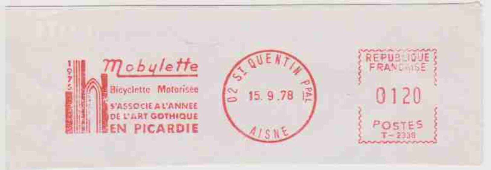 EMA Mobylette Bicyclette Motorisée S'associe A L'annee De L'art Gothique En Picardie - Saint-Quentin (02) - 1978 - EMA (Empreintes Machines à Affranchir)