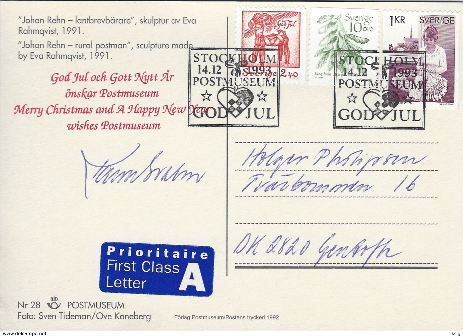 Rural Postman. Swedish Card Sent To Denmark 1993.    # 07329 - Postal Services