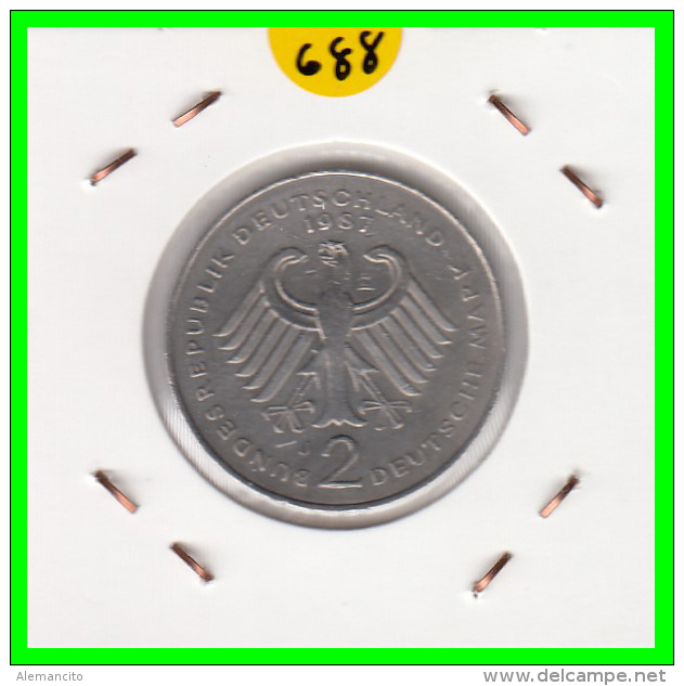 ALEMANIA -GERMANY - MONEDA DE  2.00 DM  AÑO 1987-J - KURT SCHUMACHER - 2 Marcos