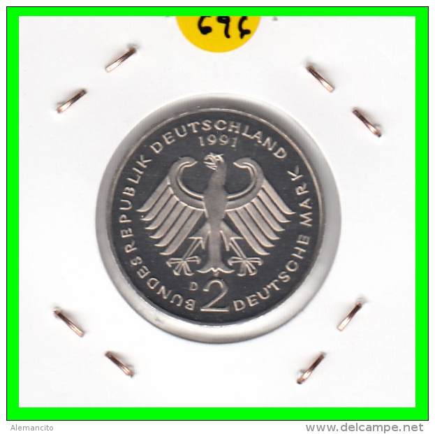 ALEMANIA -GERMANY - MONEDA DE  2.00 DM  AÑO 1991- D-  KURT SCHUMACHER  S/C - 2 Marcos