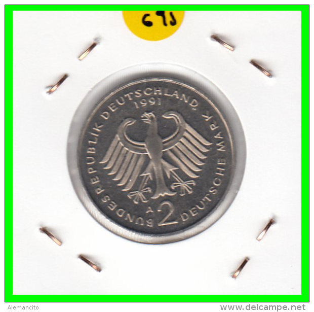 ALEMANIA -GERMANY - MONEDA DE  2.00 DM  AÑO 1991-A   KURT SCHUMACHER  S/C - 2 Marcos