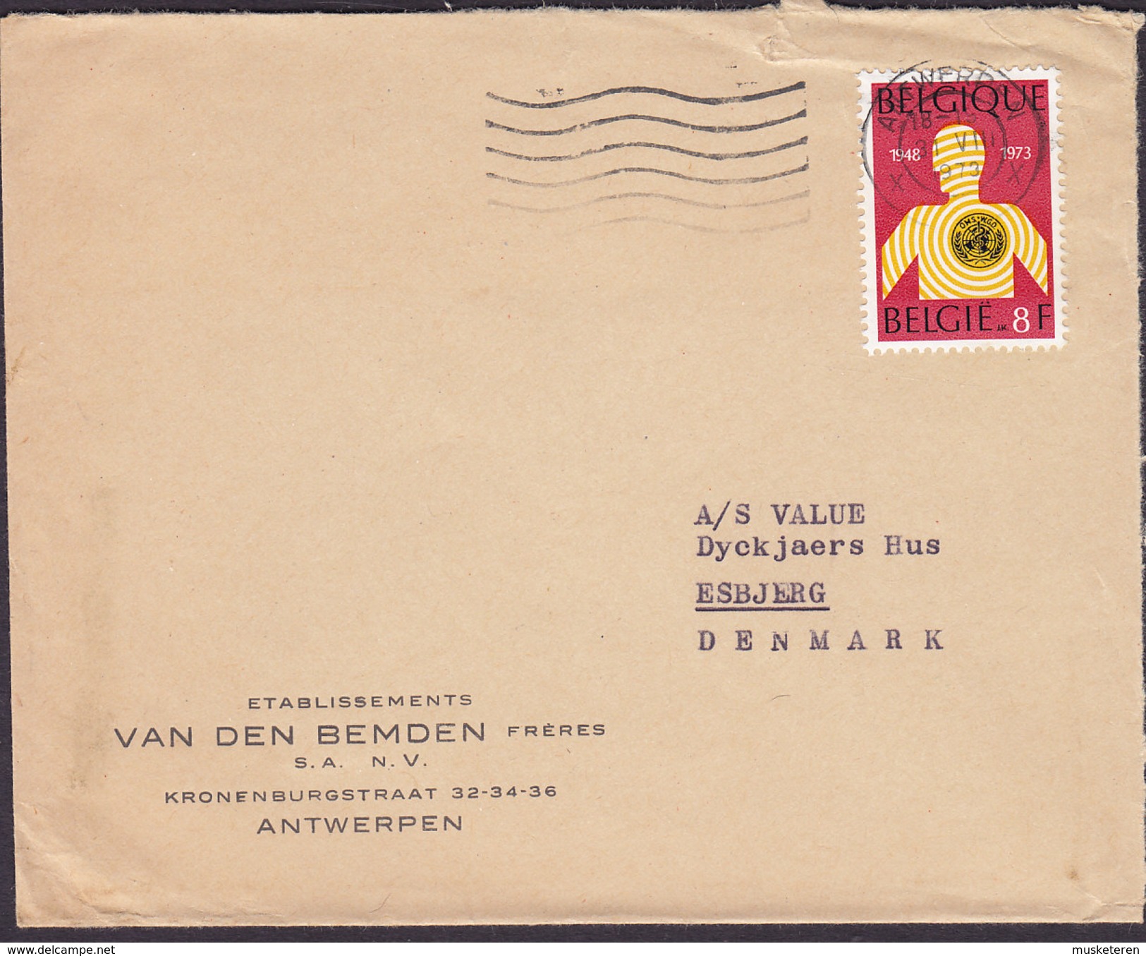 Belgium VAN DEN BEMDEN, ANTWERPEN 1973 Cover Lettre ESBJERG Denmark WHO Stamp - Briefe U. Dokumente