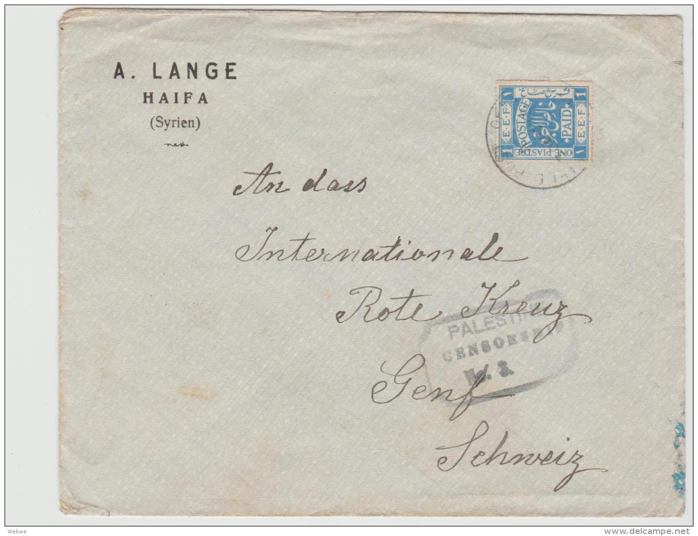 Pal041a / PALÄSTINA -  Brit. Feldpost Entwertung Via Port Said Zum Roten Kreuz In Gend, P.o.W. Post 1918 - Palästina