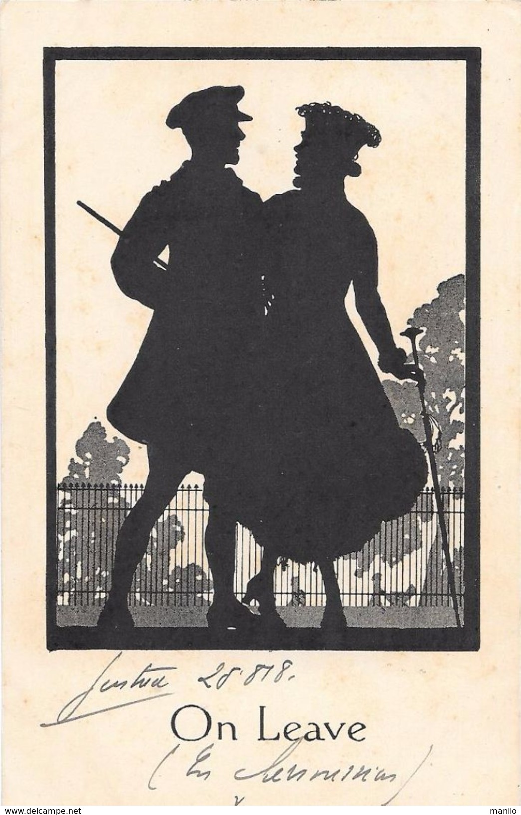 ON LEAVE - SILHOUETTE D'un COUPLE, Ombres Chinoises - 1918  J.W.FAULKNER - LONDON -  SERIES  1616 - Silhouetkaarten