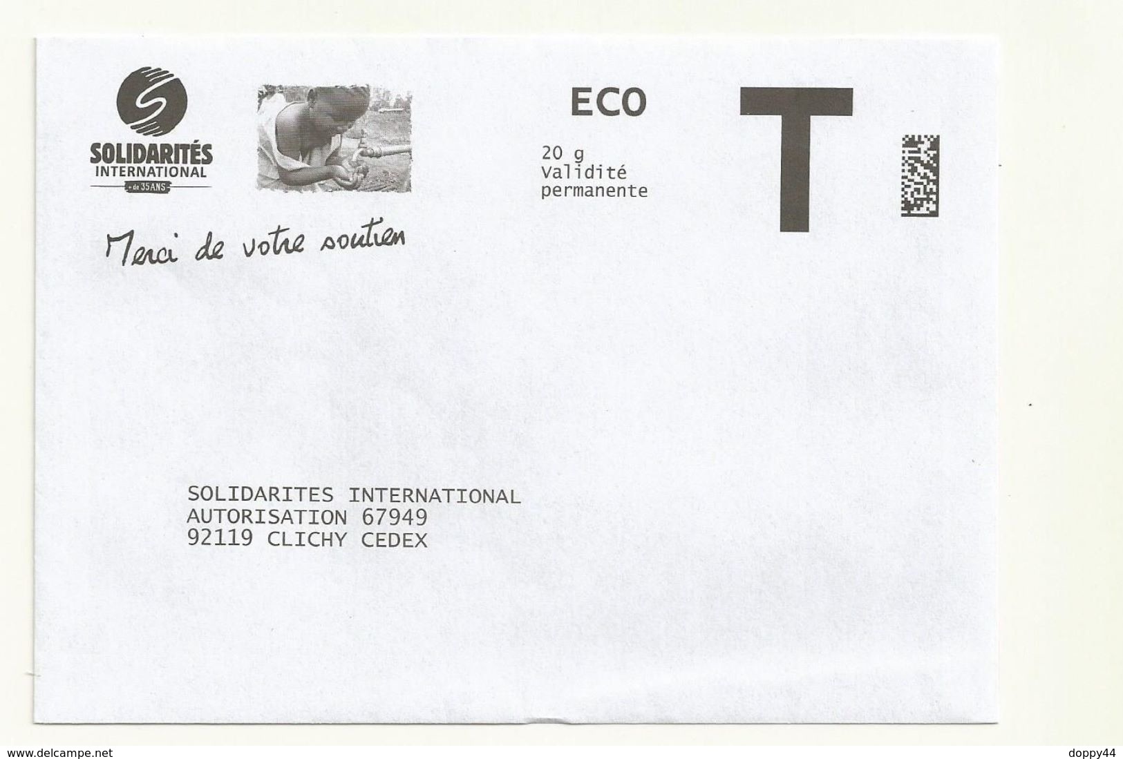 ENVELOPPE T ECO  SOLIDARITES INTERNATIONAL - Cartas/Sobre De Respuesta T