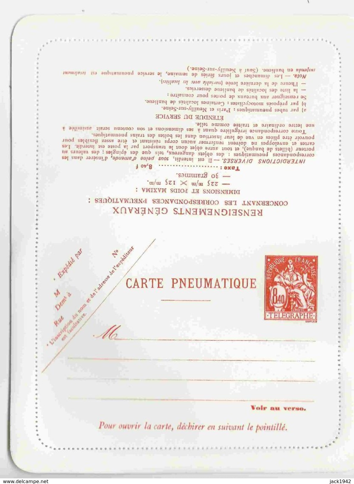 Carte-lettre Pneumatique Type Chaplain N°2623 CLPP 8f40 - Pneumatic Post