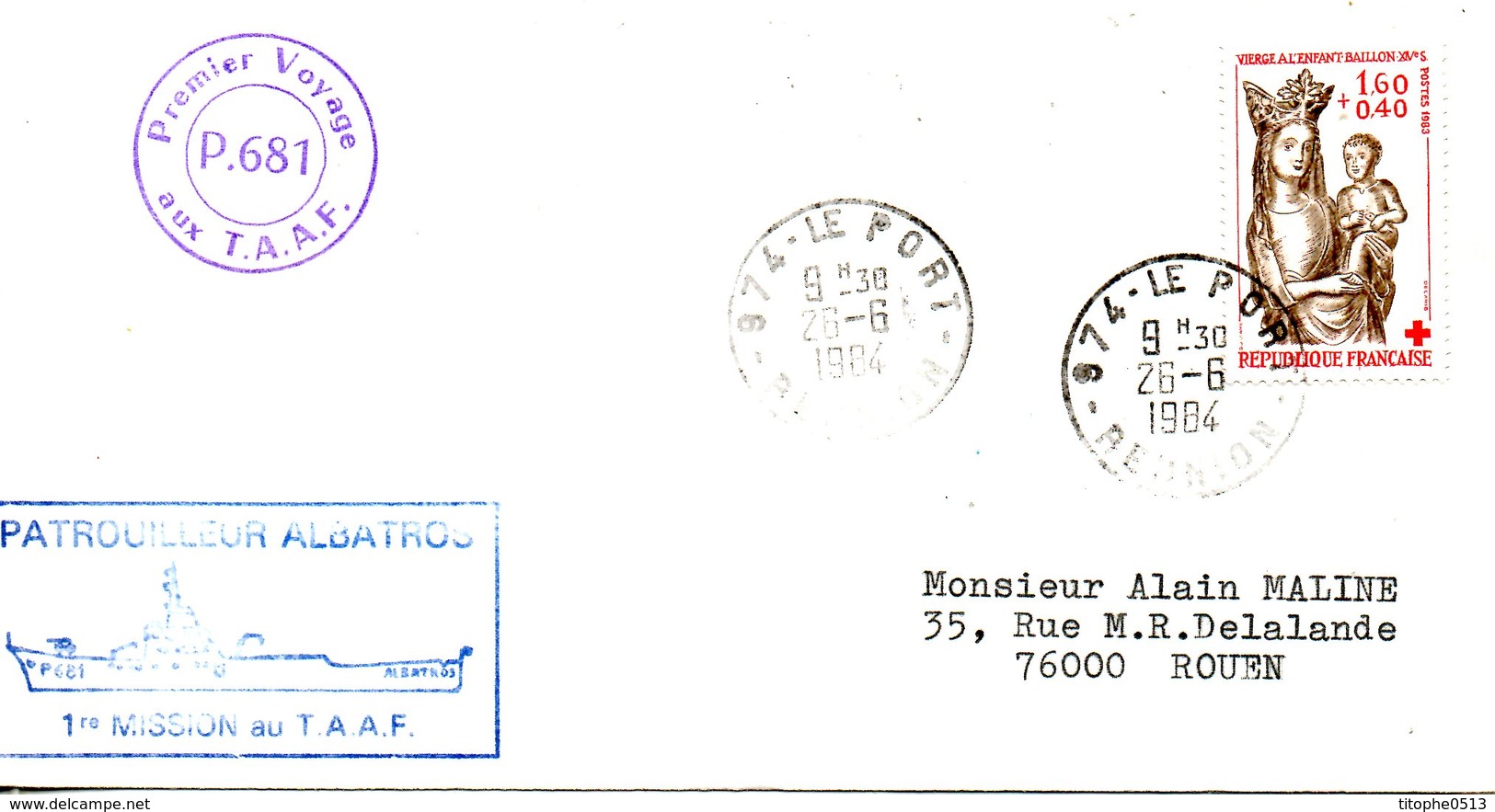 FRANCE. Enveloppe Commémorative Ayant Circulé En 1984. Patrouilleur Albatros : Première Mission Au TAAF. - Barcos Polares Y Rompehielos