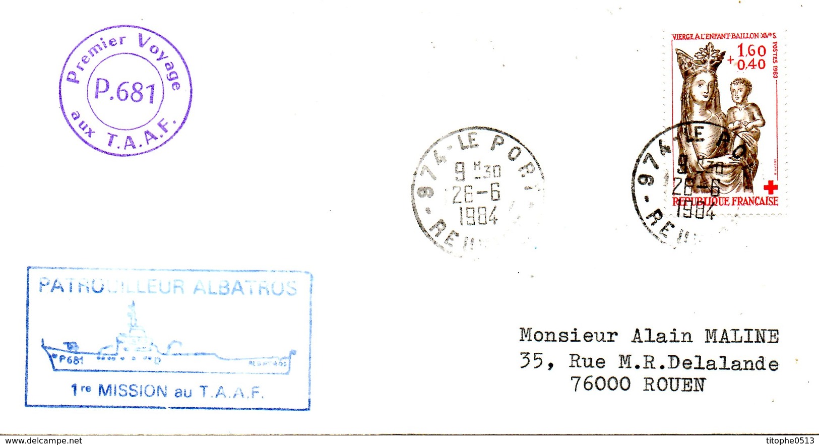 FRANCE. Enveloppe Commémorative Ayant Circulé En 1984. Patrouilleur Albatros : Première Mission Au TAAF. - Navires & Brise-glace
