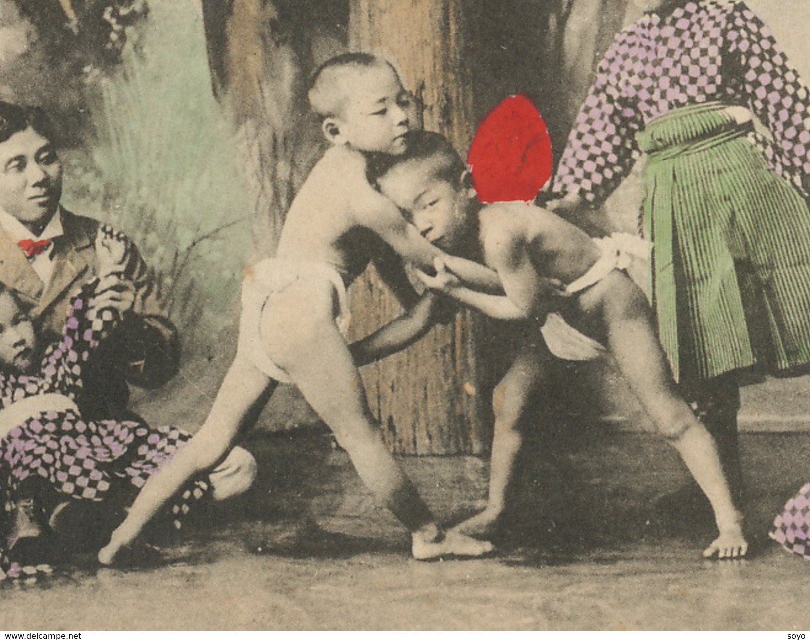 Lutte Wrestling Jeune Enfants Nus Au Japon Hand Colored Sumo P. Used Shanghai Type Blanc Chine Bureau Français - Wrestling