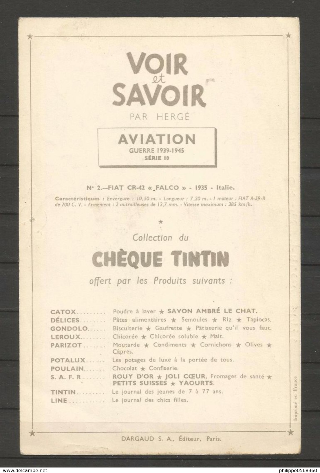 Chromo Tintin Collection "Voir Et Savoir" L'aviation De La Guerre 1939-1945 - Autres & Non Classés