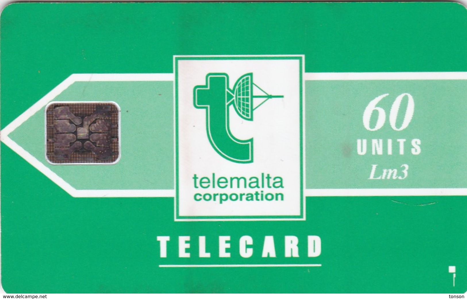 Malta, MT-MLT-0009C, Telemalta Logo With Lm - Green, 2 Scans.    Embossed Control Number: 5 Digits. - Malta