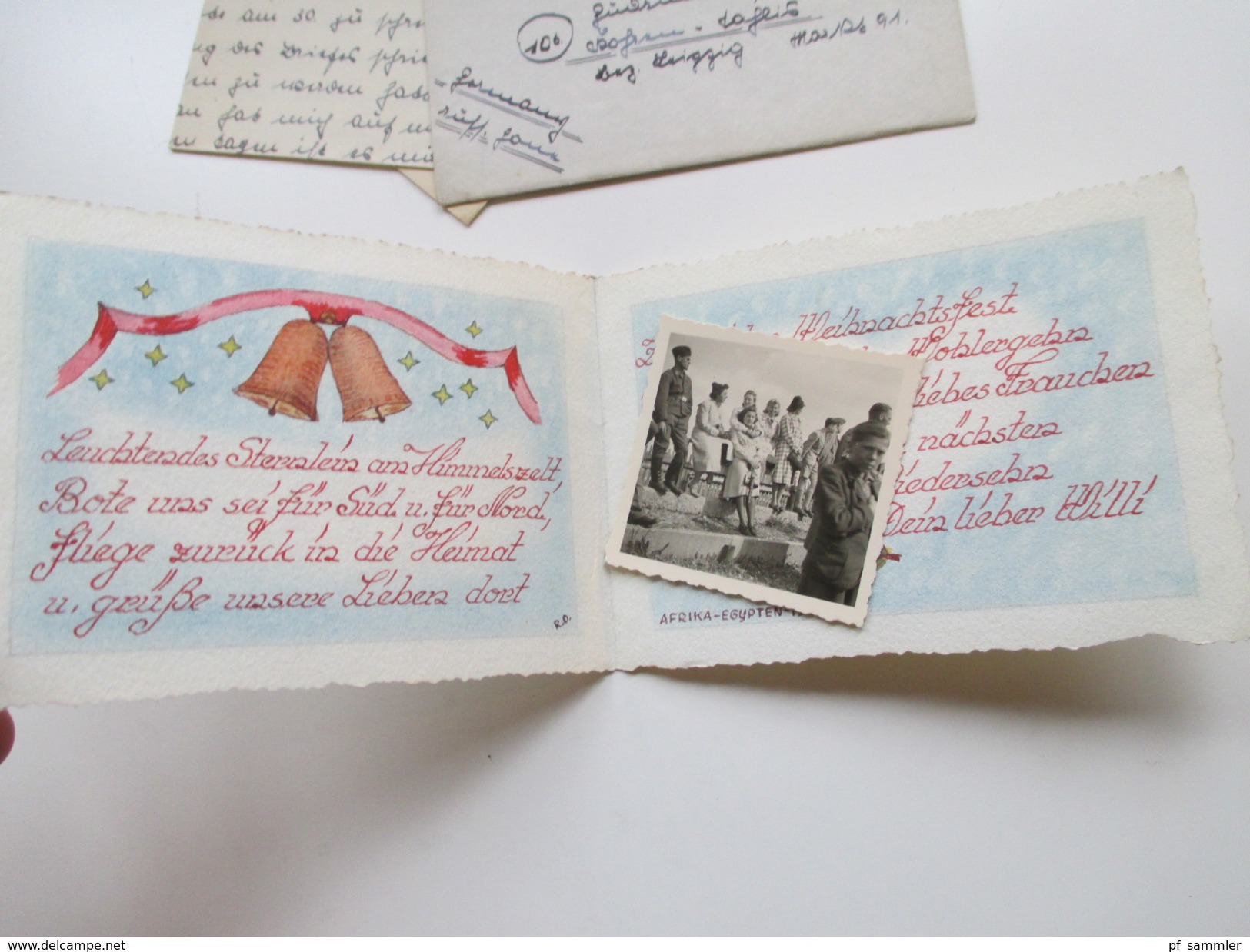 DR / All.Besetzung POW Ägypten. 2 Fotos / Soldatenbilder. Afrika. Weihnachtskarte. 4 Briefe / Inhalt. POW Postal Station - 1939-45