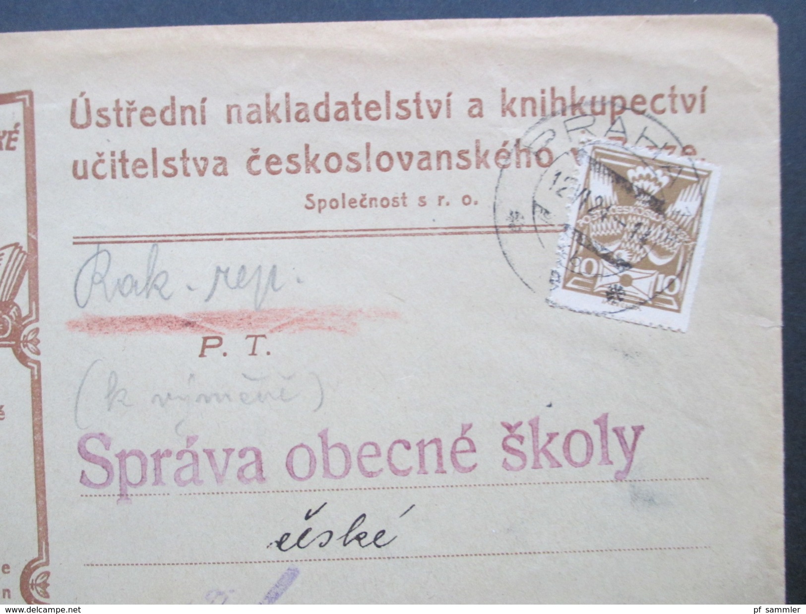 Tschechoslowakei 1924 Tiskopis. Oddeleni Knihkupecke A Papirnicke. Eule / Bücher. Buchhandlung?! - Briefe U. Dokumente