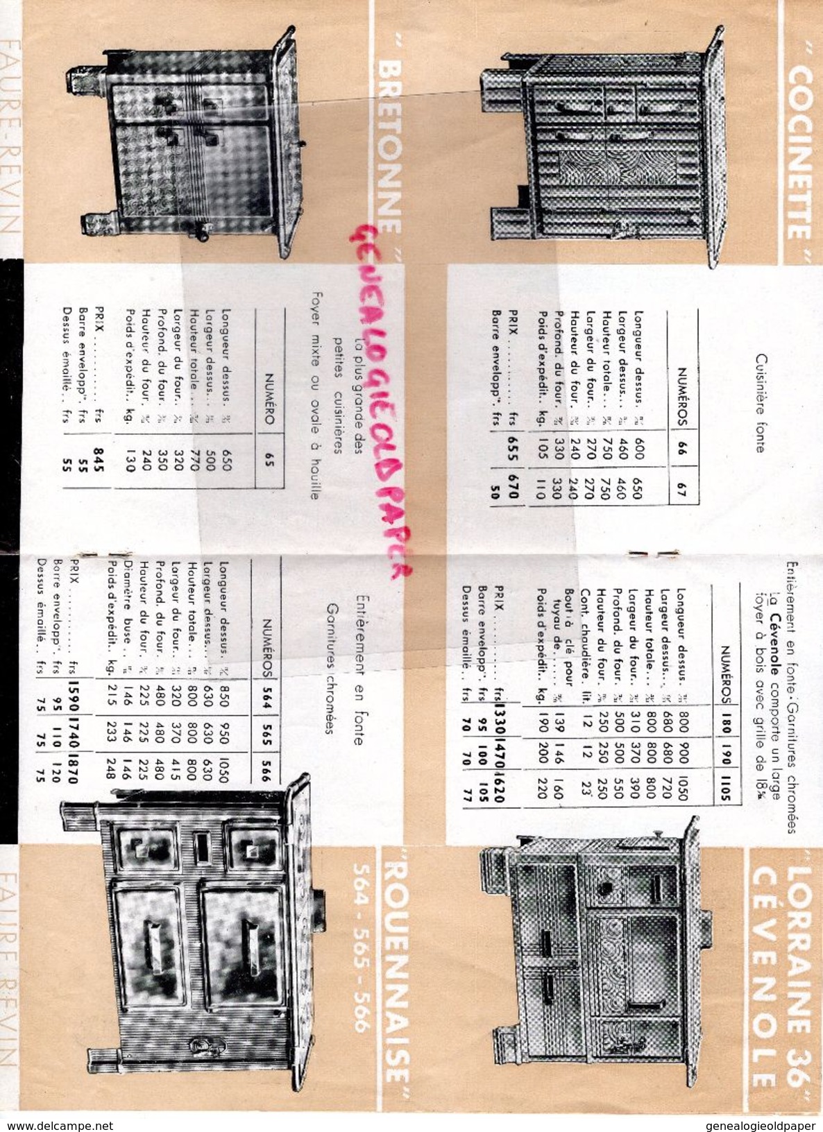 08- REVIN- RARE CATALOGUE ETS. FAURE CUISINIERES-CUISINIERE 1937- IMPRIMERIE FLOQUET MONTCY - Old Professions