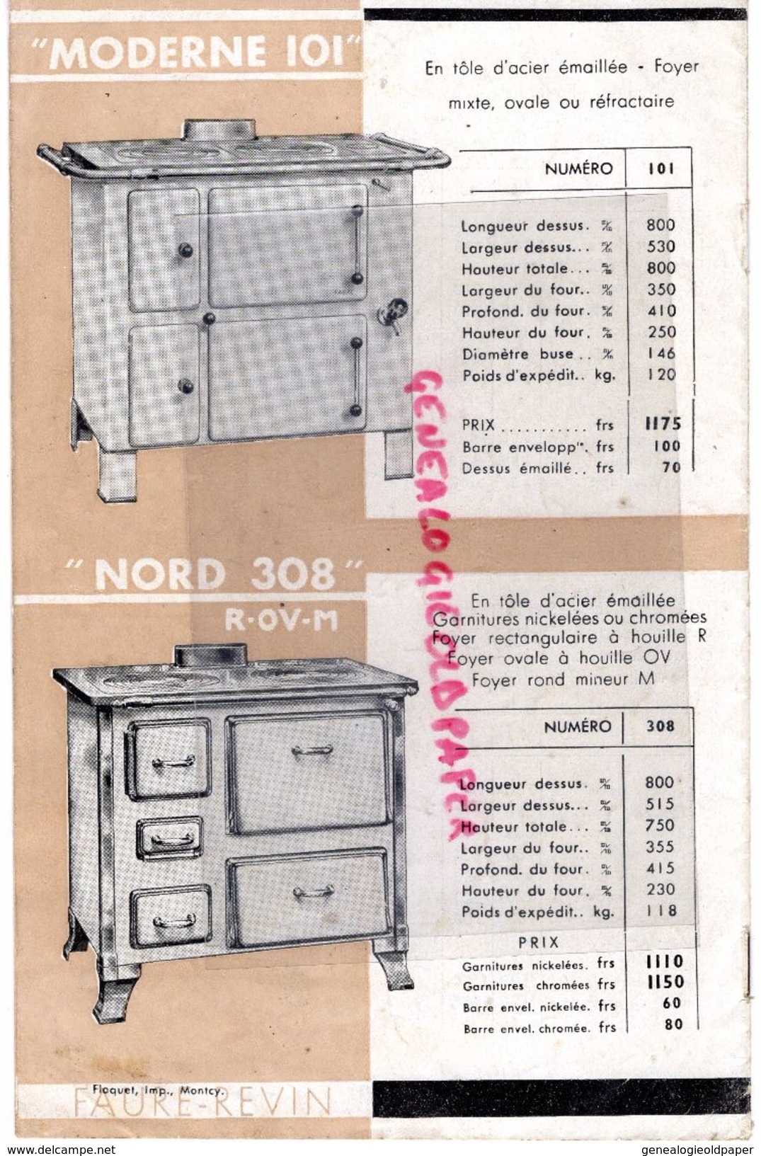 08- REVIN- RARE CATALOGUE ETS. FAURE CUISINIERES-CUISINIERE 1937- IMPRIMERIE FLOQUET MONTCY