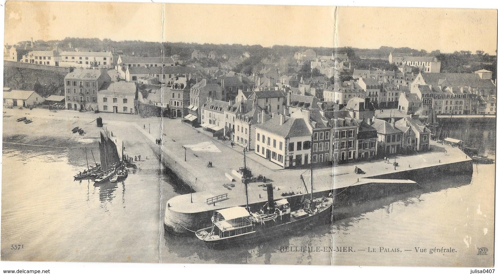 BELLE ILE EN MER  (56) La Palais Vue Générale Rare Carte  à Trois Volets - Belle Ile En Mer