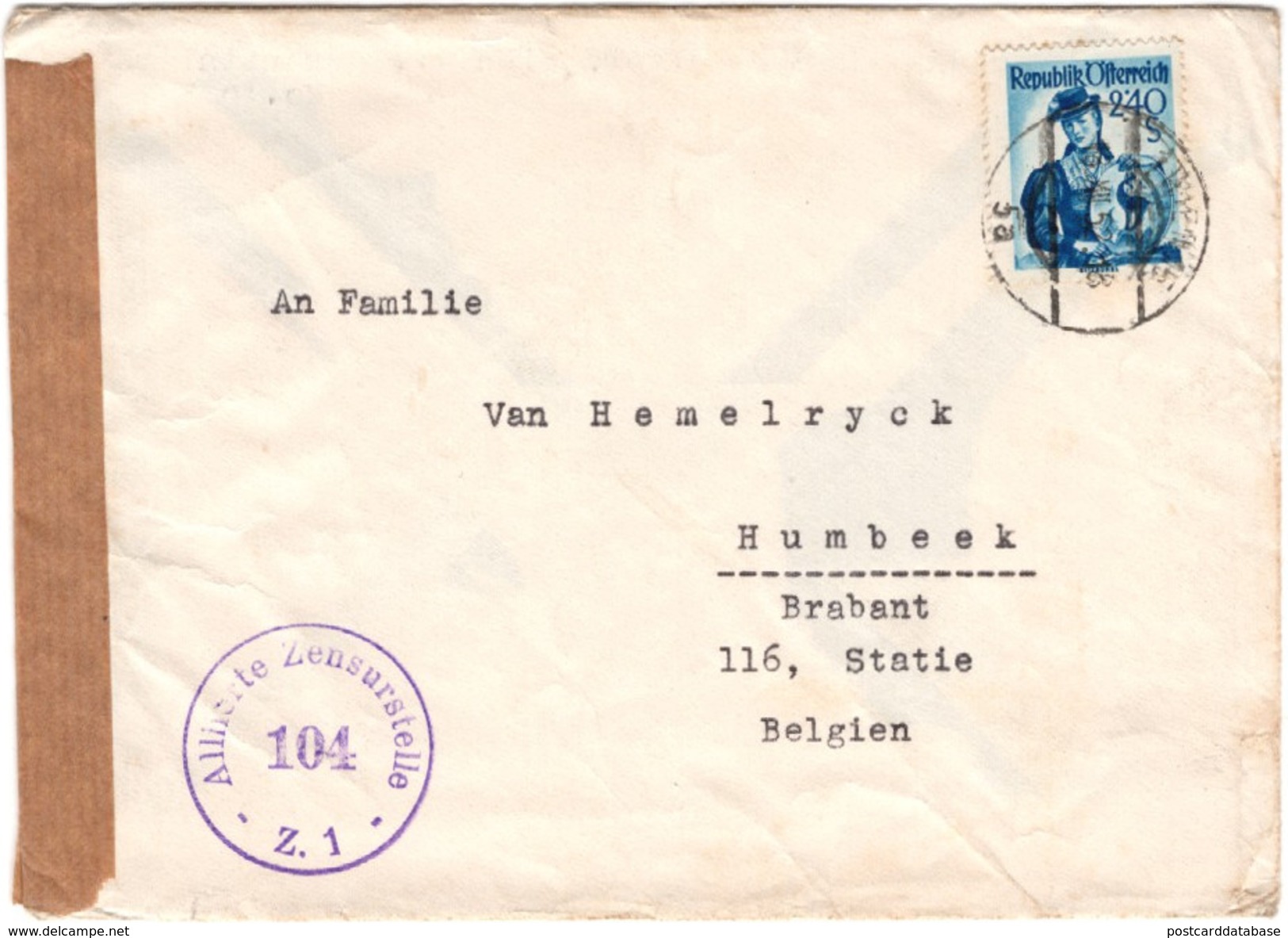 Wien 1952 - Osterreichische Zensurstelle 104 - Envelope - Covers & Documents