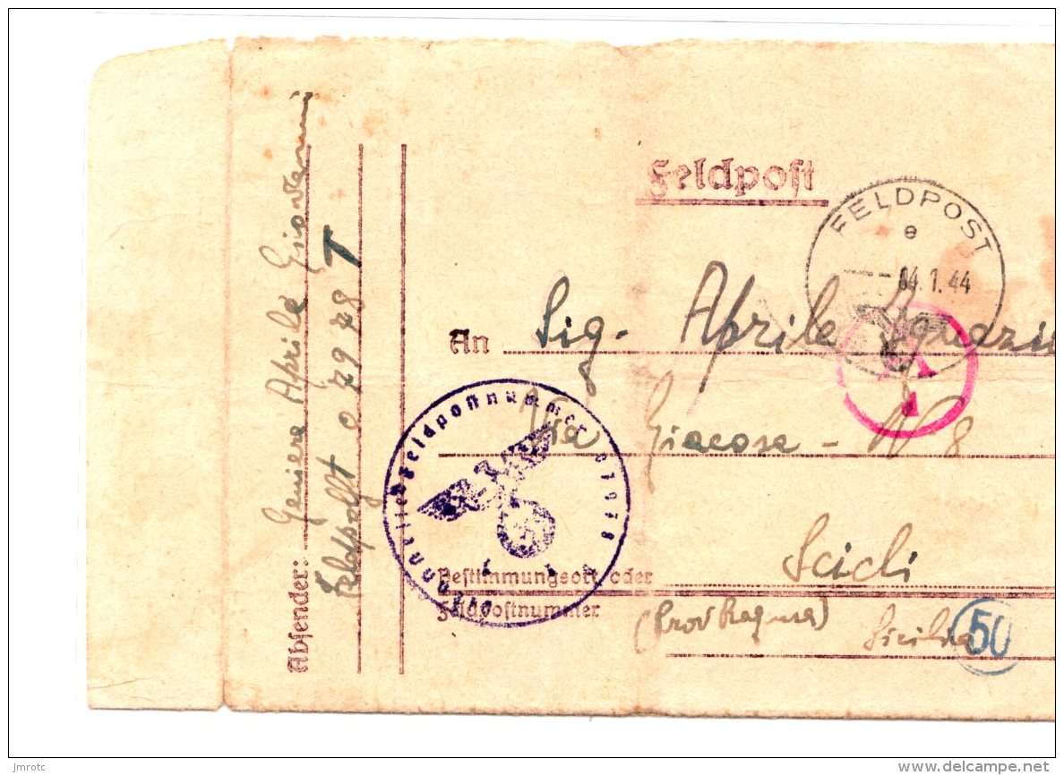 Italie , Carte Prisonnier De Guerre  Italien   En Allemagne 1944 (5) - Poste Militaire (PM)