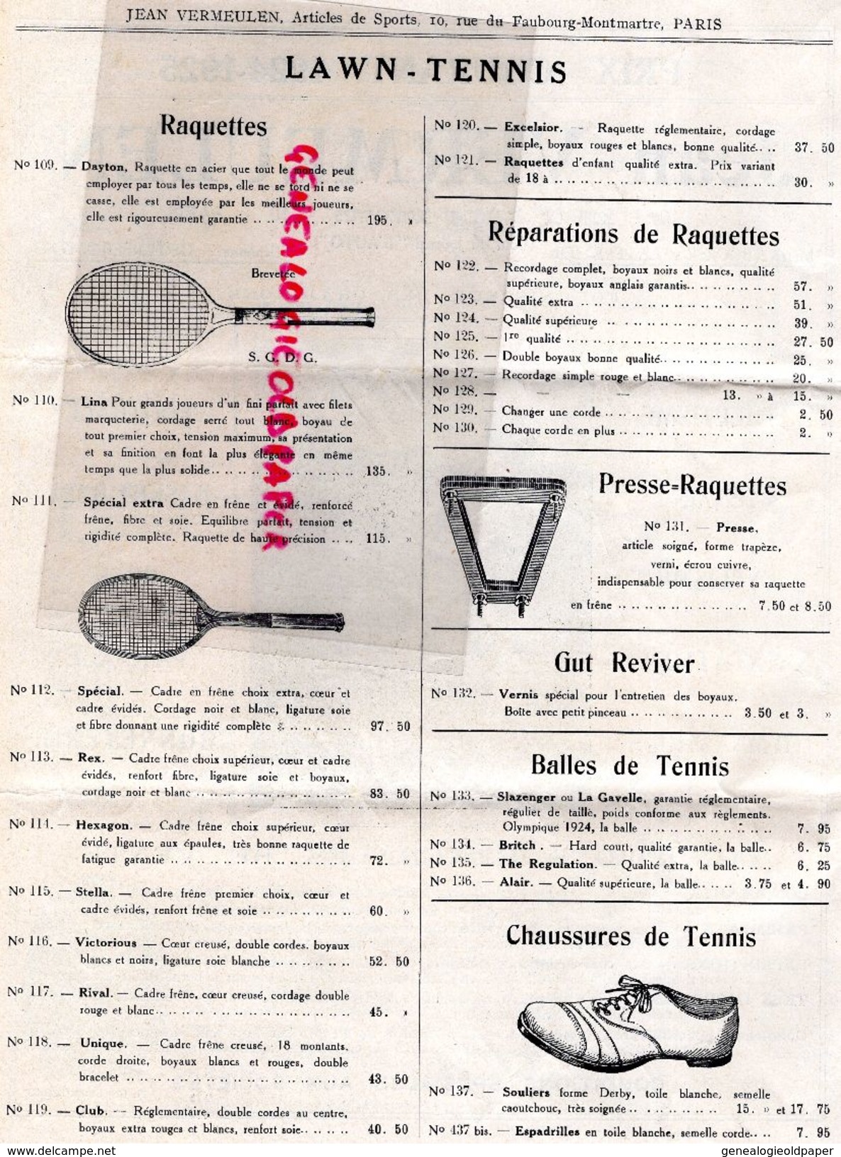 75-PARIS- RARE CATALOGUE JEAN VERMEULEN- 1924-25- 10 RUE FG MONTMARTRE-ATHLETISME-TENNIS-BOXE-CYCLISME-PATINAGE-FOOT- - Sports & Tourism