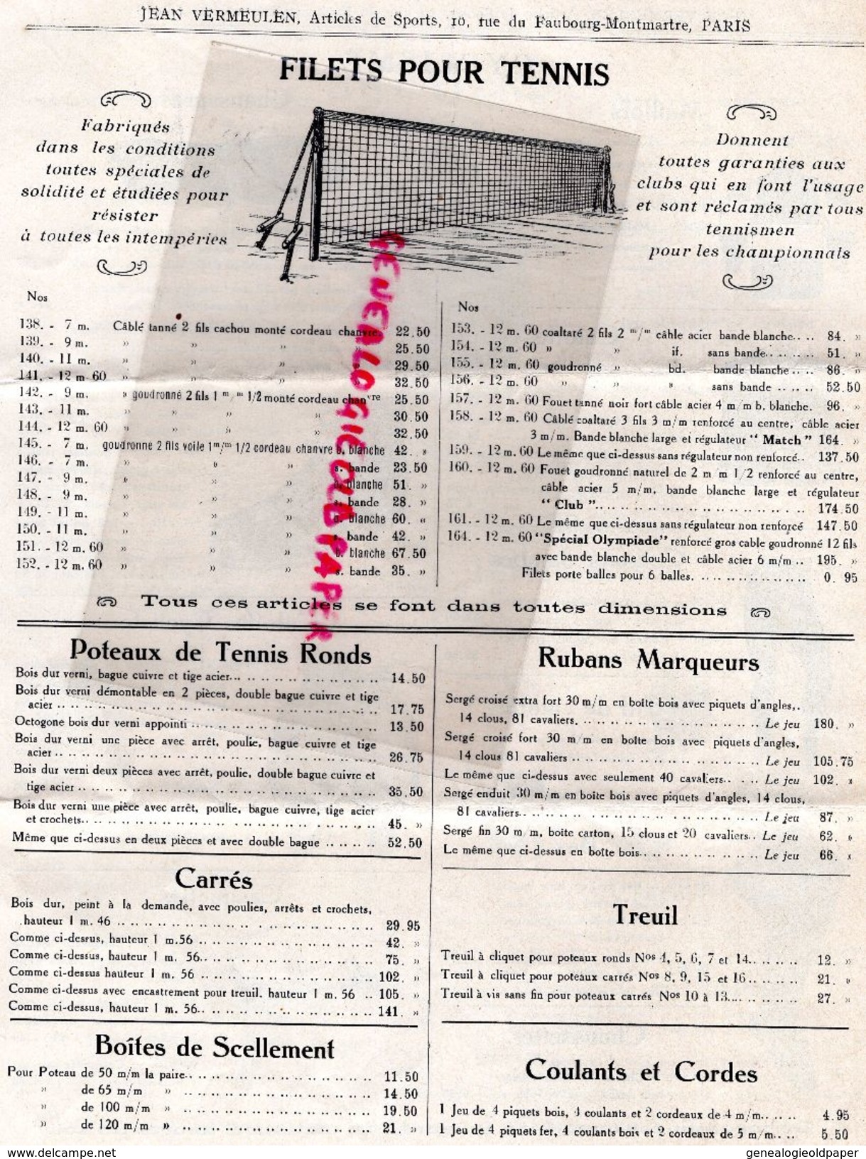 75-PARIS- RARE CATALOGUE JEAN VERMEULEN- 1924-25- 10 RUE FG MONTMARTRE-ATHLETISME-TENNIS-BOXE-CYCLISME-PATINAGE-FOOT- - Sport & Turismo