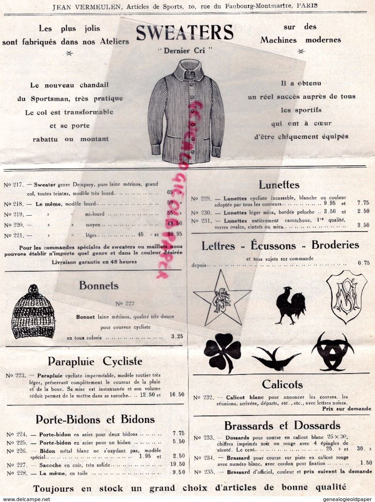 75-PARIS- RARE CATALOGUE JEAN VERMEULEN- 1924-25- 10 RUE FG MONTMARTRE-ATHLETISME-TENNIS-BOXE-CYCLISME-PATINAGE-FOOT- - Sports & Tourisme