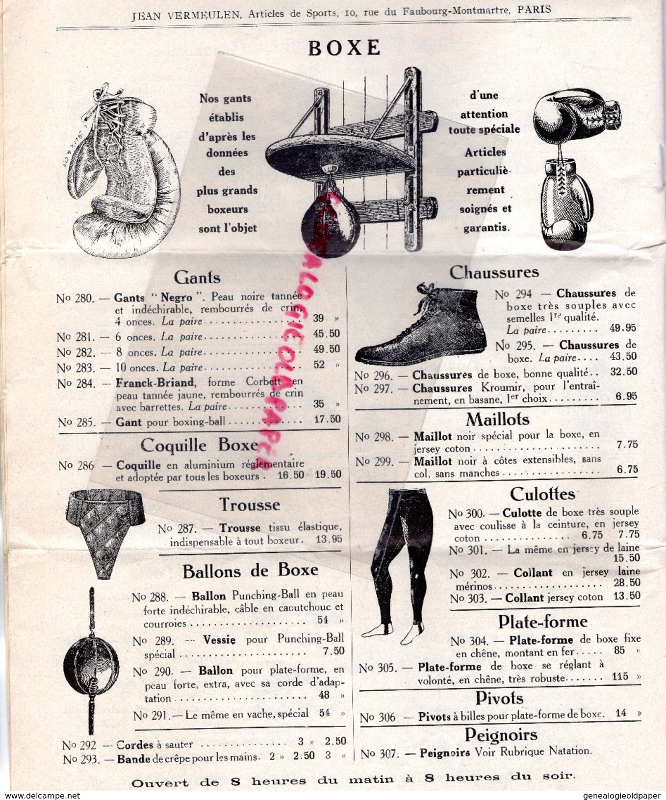 75-PARIS- RARE CATALOGUE JEAN VERMEULEN- 1924-25- 10 RUE FG MONTMARTRE-ATHLETISME-TENNIS-BOXE-CYCLISME-PATINAGE-FOOT-