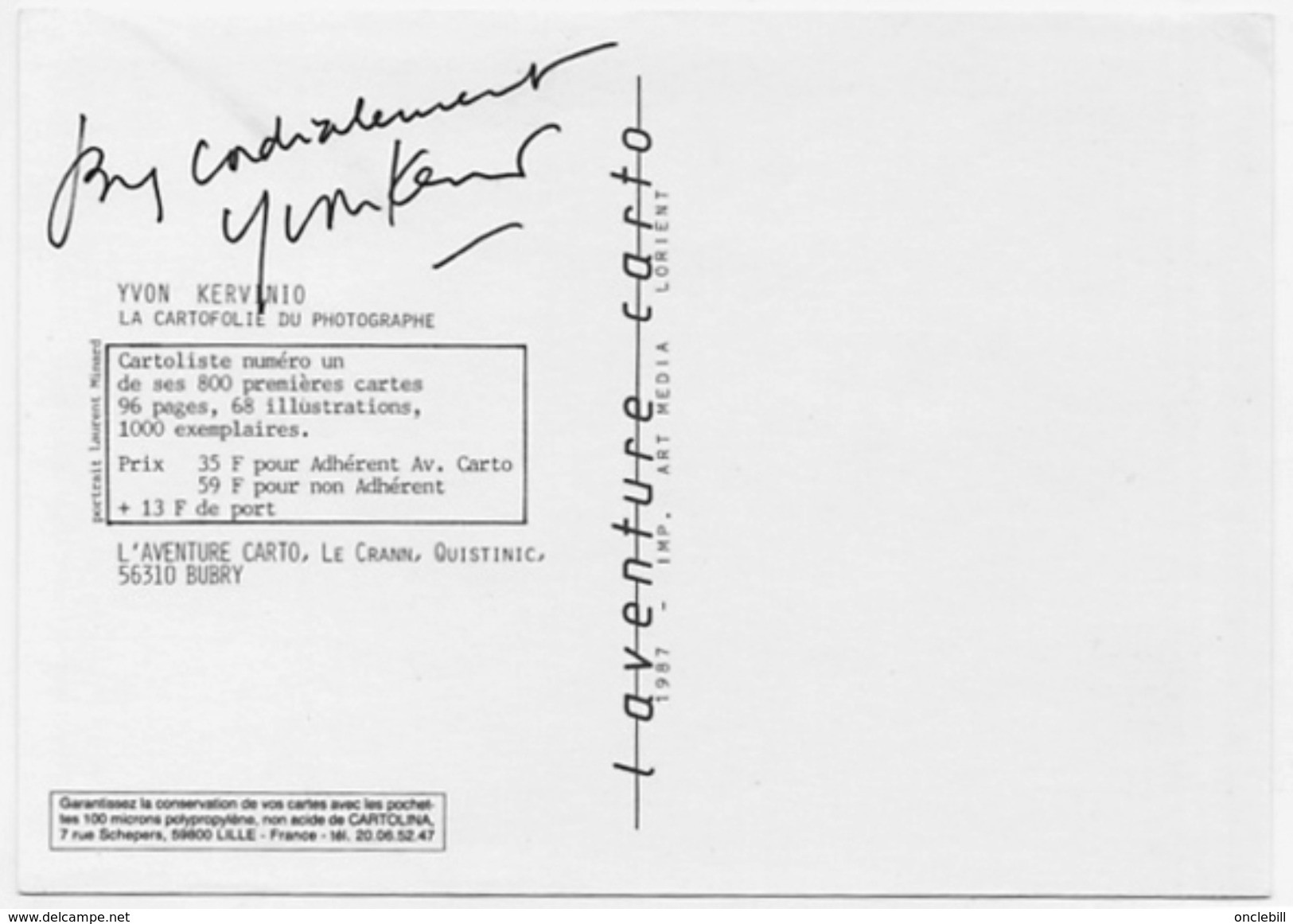 Burbry Morbihan Yvan Kervinio Autographe Créateur De L'aventure Cargo Voir Verso 1987 état Superbe - Autres & Non Classés