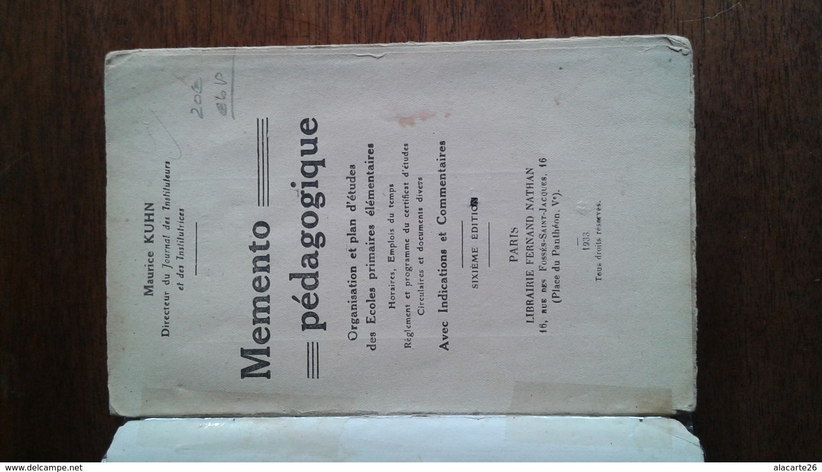 MEMENTO PEDAGOGIQUE Programmes - Commentaires - Emplois Du Temps Organisation Et Plan D'études - MAURICE KUHN - Fiches Didactiques