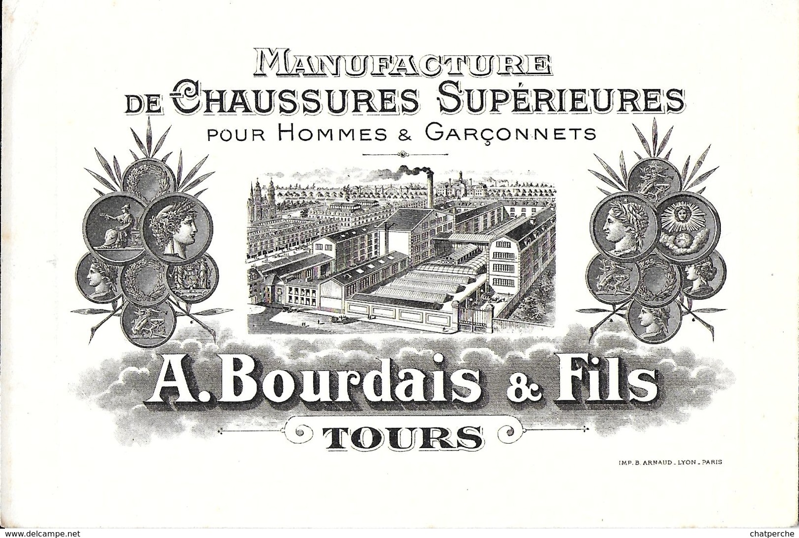 CDV CARTE DE VISITE  MANUFACTURE DE CHAUSSURES A. BOURDAIS & FILS TOURS  + ENVELOPPE DECOREE - Visitenkarten