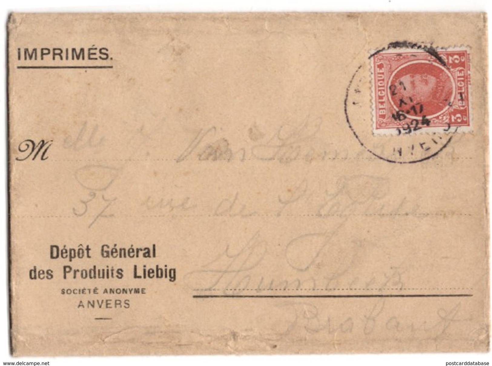 Belgium - Anvers 1924 - Envelope - Depot General Des Produits Liebig Anvers - Other & Unclassified