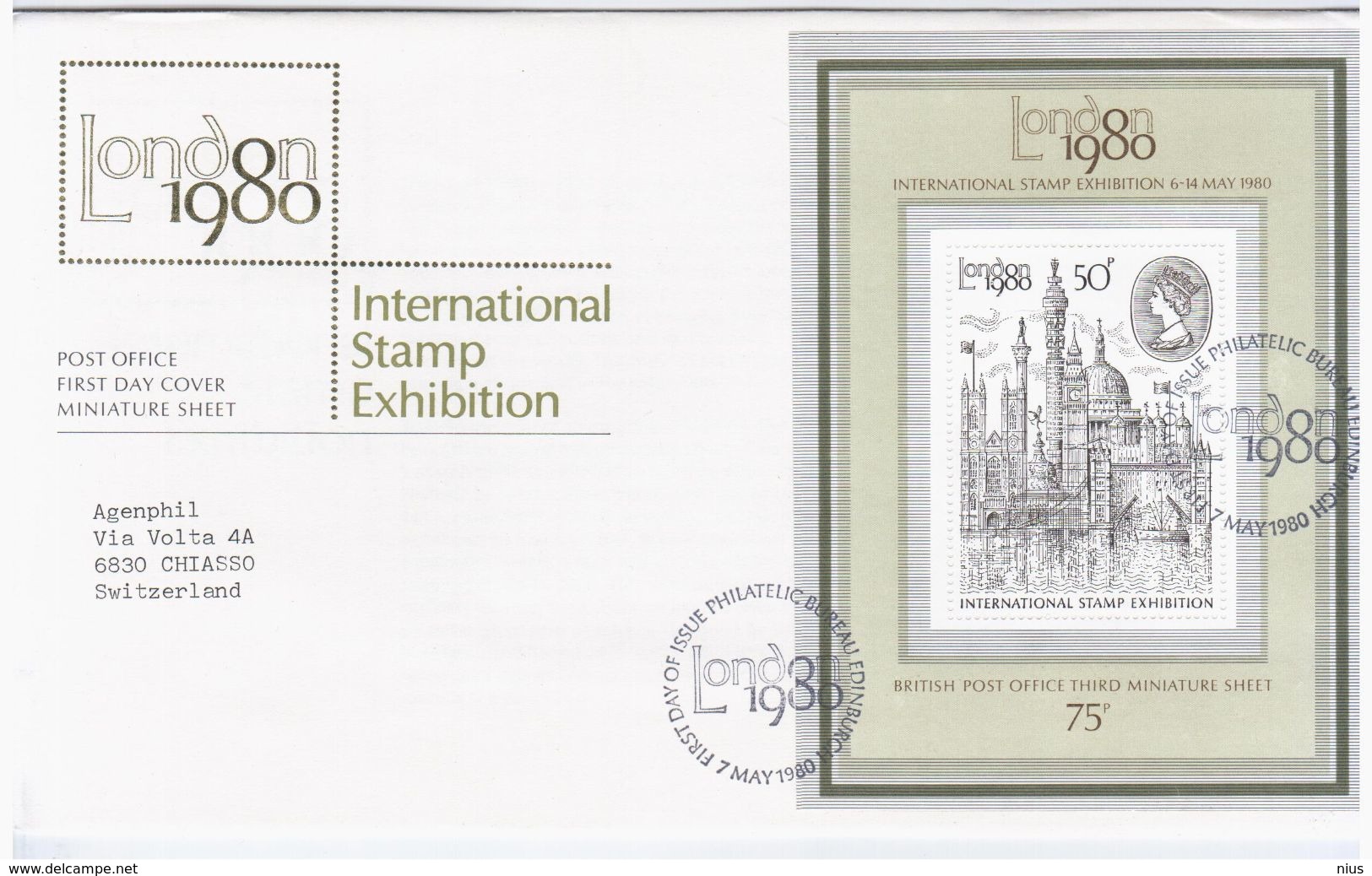Great Britain England United Kingdom UK 1980 FDC London Stamp Exhibition, Souvenir Sheet - Unclassified