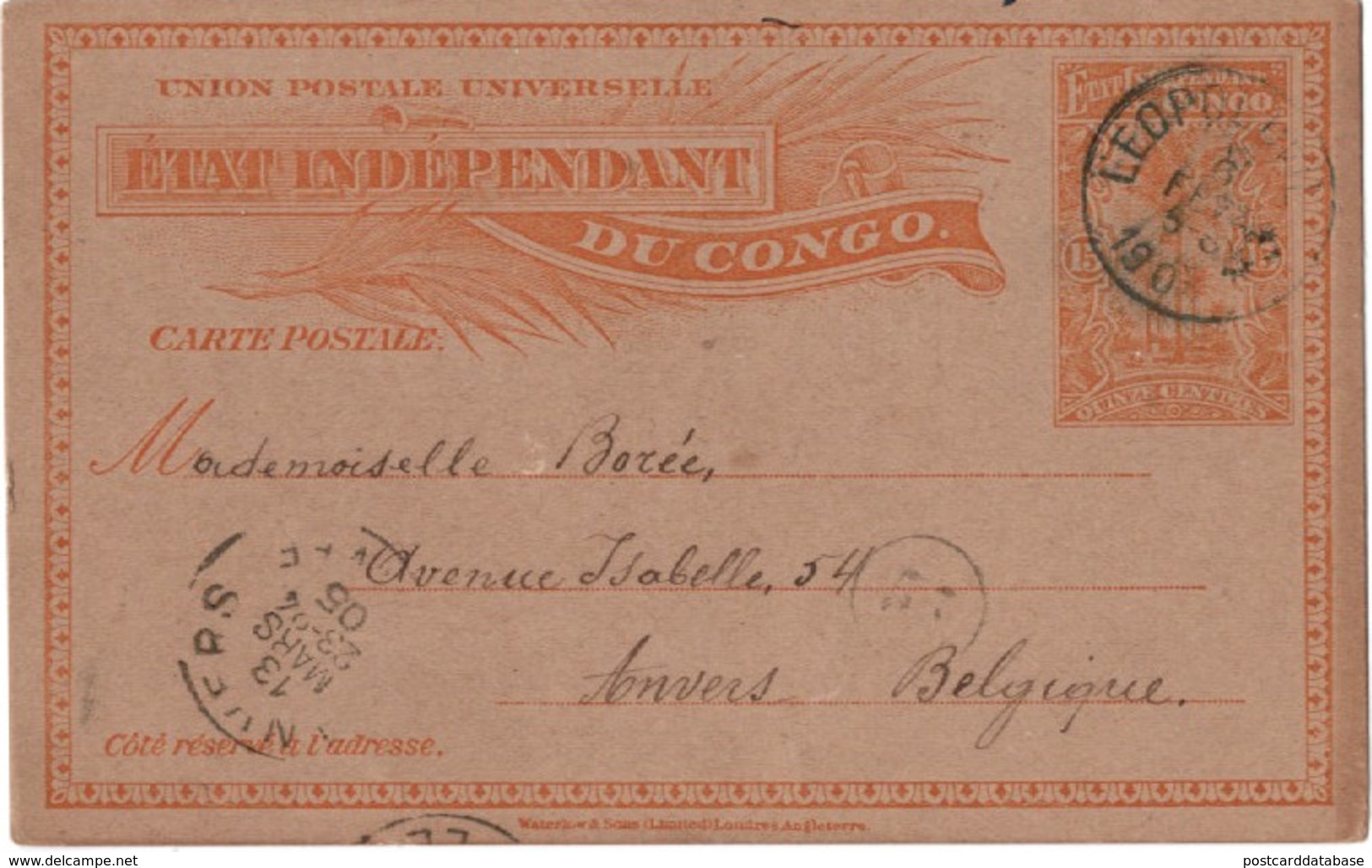 Stamped Stationery - Congo - Leopoldville 1905 - Interi Postali