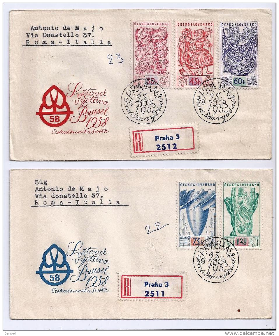 MG14)CECOSLOVACCHIA 1958 2 FDC VIAGGIATE Con Serie Completa SCOTT 849-853 - Storia Postale