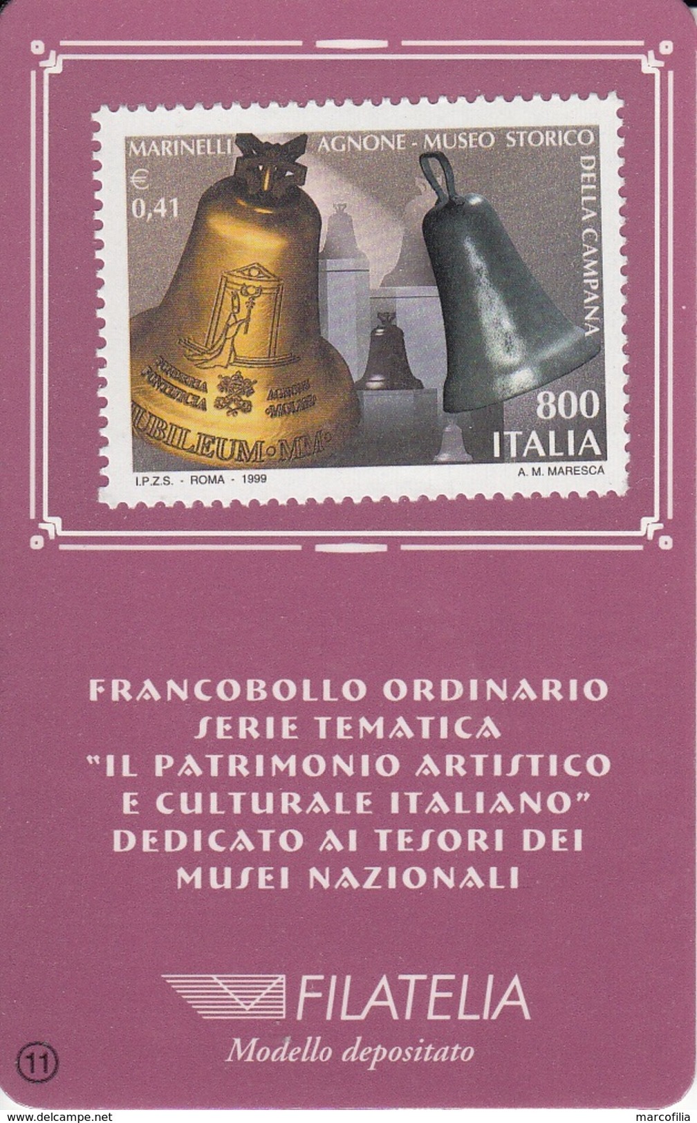 1999 IL PATRIMONIO ARTISTICO E CULTURALE ITALIANO - MUSEO STORICO DELLA CAMPANA DI AGNONE - Philatelic Cards