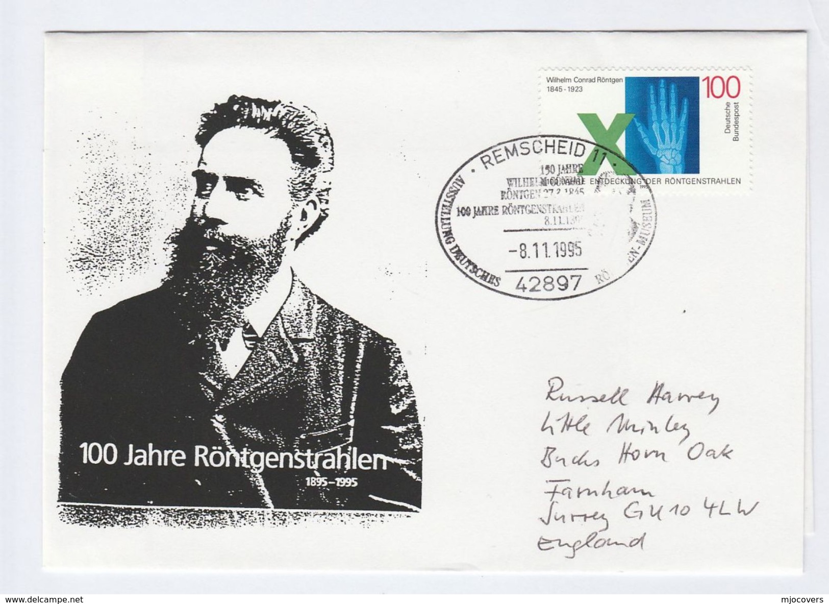 1995 Remscheid GERMANY EVENT COVER Anniv RONTGEN X RAYS Health Radiation Medicine Stamps - Medicine