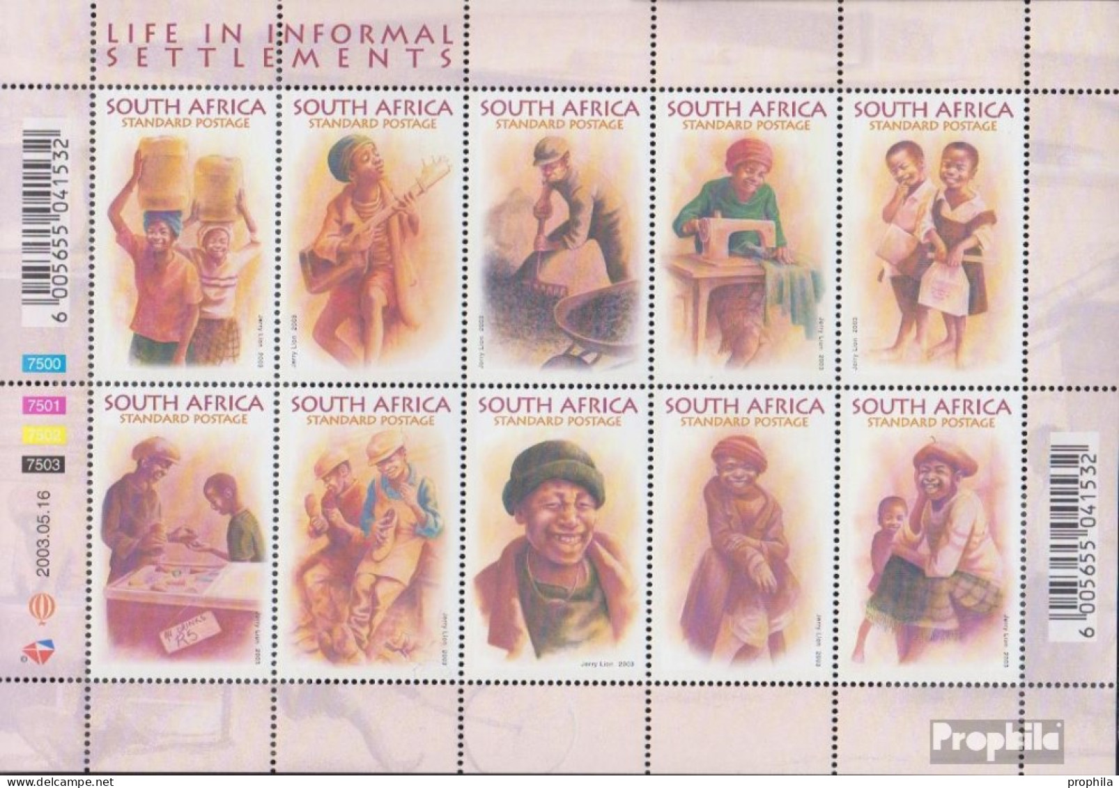 Südafrika 1489-1498 Kleinbogen (kompl.Ausg.) Postfrisch 2003 Lebensverhältnisse Wohnbereich - Unused Stamps