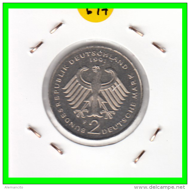 ALEMANIA - GERMANY  MONEDA DE 2.00 DM - AÑO 1991 -F  KURT SCHUMACHER - S/C - 2 Marcos