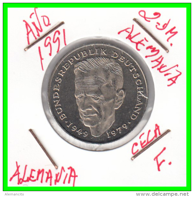 ALEMANIA - GERMANY  MONEDA DE 2.00 DM - AÑO 1991 -F  KURT SCHUMACHER - S/C - 2 Marcos