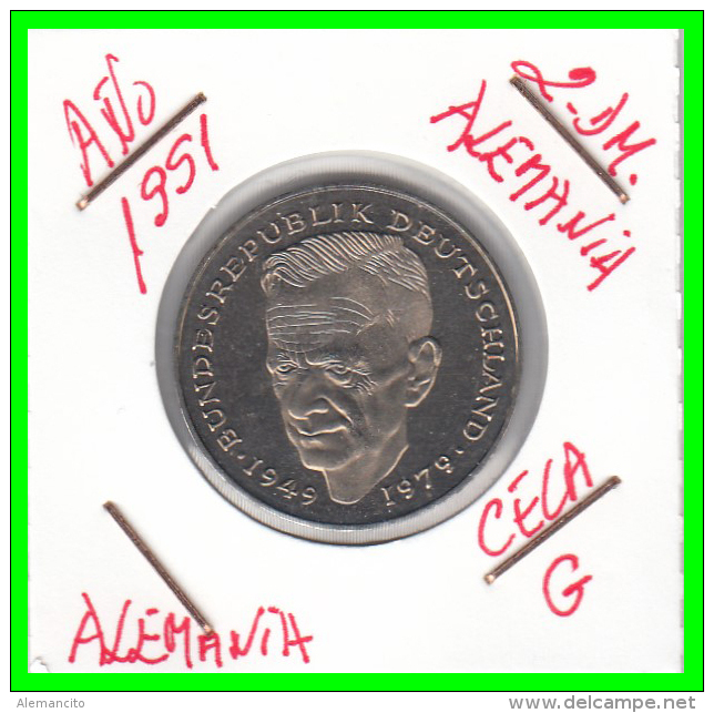 ALEMANIA - GERMANY  MONEDA DE 2.00 DM - AÑO 1991 -G  KURT SCHUMACHER - S/C - 2 Mark