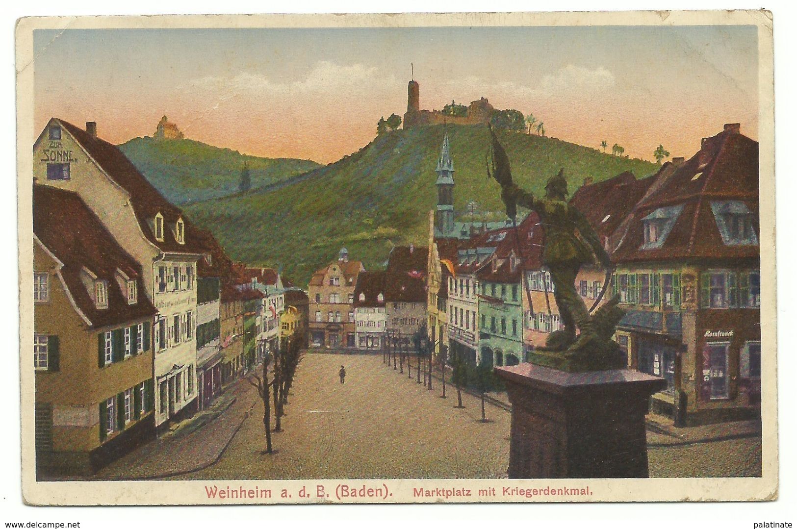 Weinheim A.d.B. Marktplatz Mit Kriegerdenkmal Um 1923 - Weinheim