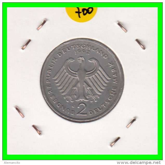 ALEMANIA - GERMANY  MONEDA DE 2.00 DM - AÑO 1992 -J  KURT SCHUMACHER - 2 Marcos